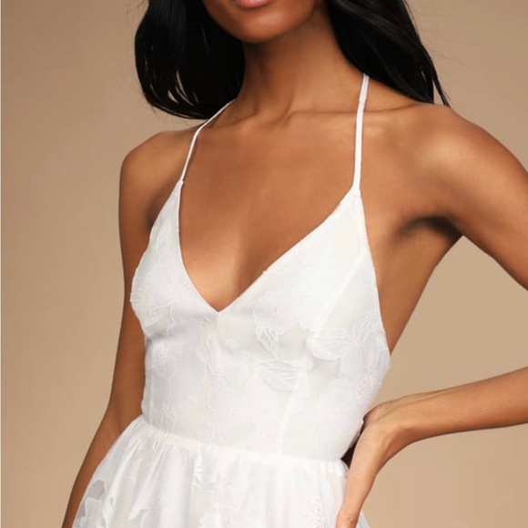Lulu’s Feeling Like Forever White Jacquard Organza Lace-Up Midi Dress - Picture 3 of 6